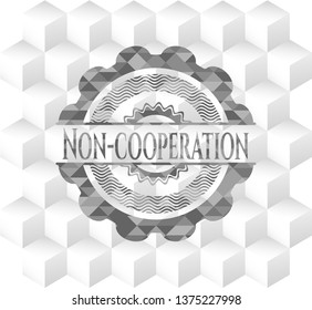 Non-cooperation grey badge with geometric cube white background
