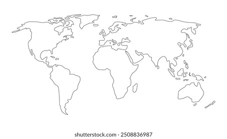 Mapa não detalhado do mundo. Ilustração vetorial em estilo de estrutura de tópicos