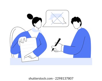 Non-disclosure agreement abstract concept vector illustration. Employee signs NDA agreement, non-disclosure contract, company documentation, corporate business paperwork abstract metaphor.