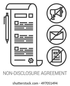 Non-disclosure agreement infographic metaphor with line icons. Non-disclosure project agreement concept for website and infographics. Vector line art icon isolated on white background.