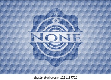 None blue emblem with geometric background.