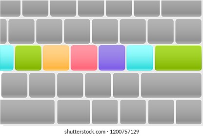 None Letter or Blank Silver ,Gray Computer Keyboard Layout with Pastel Color Button on center rows Background.Ready to edit or insert content.