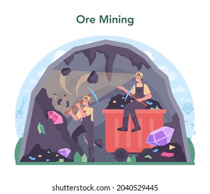 Concepto de metalurgia no ferrosa. Industria de extracción y producción de petróleo. Minería industrial, industria metalúrgica. Ilustración plana del vector