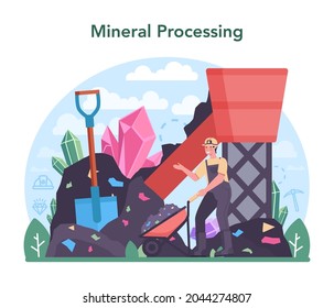 Nonferrous metallurgy concept. Ore extracting and production industry. Industrial mining, metallurgical industry. Vector flat illustration