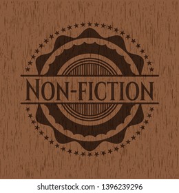 Non-fiction badge with wooden background