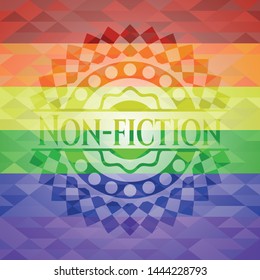 Non-fiction on mosaic background with the colors of the LGBT flag