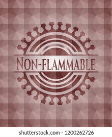Non-flammable red emblem or badge with abstract geometric pattern background. Seamless.