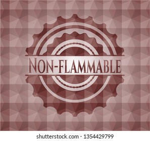 Non-flammable red emblem with geometric pattern background. Seamless.