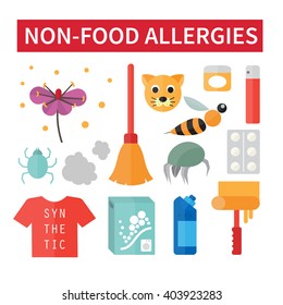 Non-food allergies. Allergic reaction on dust and cleaners. Vector illustration
