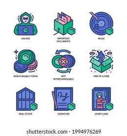 Non-Fungible Token Icon Set Filled Outline Style