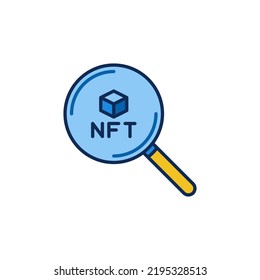 Non-Fungible Token NFT Blockchain inside Magnifier vector concept colored icon or symbol