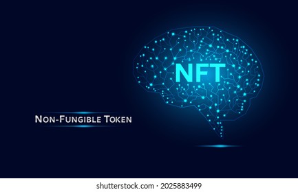 Non-fungible token (NFT) and brain symbols idea concept.