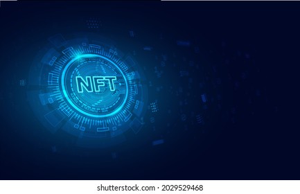 Non-fungible token (NFT) coin.Bluie abstract technology background.