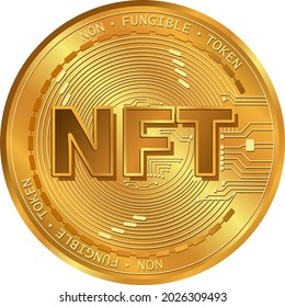 Non-fungible token (NFT) coin.Gold coin and 3d.Digital art crypto currency. 