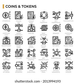 Non-fungible tokens and cryptocurrency icon set for cryptocurrency topics, education website, presentation, book. svg