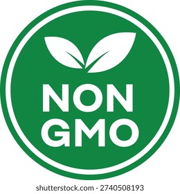 Non-GMO Certified Label – Round Vector Badge with Green Leaf for Healthy Organic Products and Sustainable Food Packaging Design