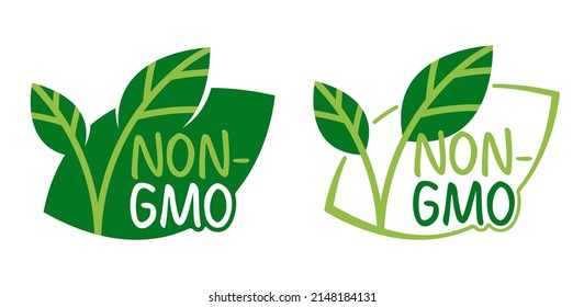 Non-GMO - eco-friendly label with leaves and text, for genetically unmodified products