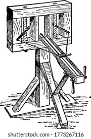 Die nicht handgehaltene mechanische Vorrichtung, mit der ein Projektil ohne die Hilfe eines explosiven Stoffes in große Entfernungen geworfen wird, insbesondere verschiedene Typen von uralten und mittelalterlichen Belagerungsmotoren, Vintage