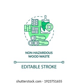 Non-hazardous wood waste concept icon. Organic waste type idea thin line illustration. Wood products. Construction and demolition activities. Vector isolated outline RGB color drawing. Editable stroke