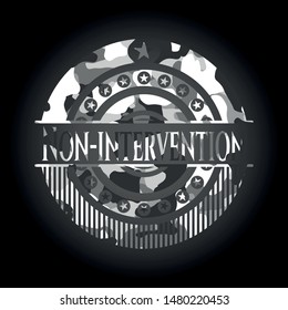 Non-intervention grey camouflage emblem. Vector Illustration.