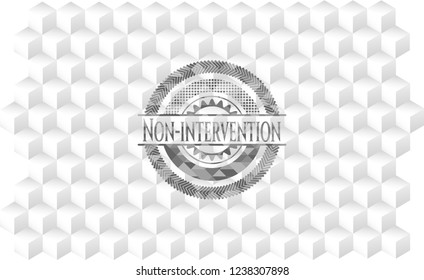 Non-intervention realistic grey emblem with cube white background