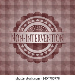 Non-intervention red emblem or badge with geometric pattern background. Seamless.