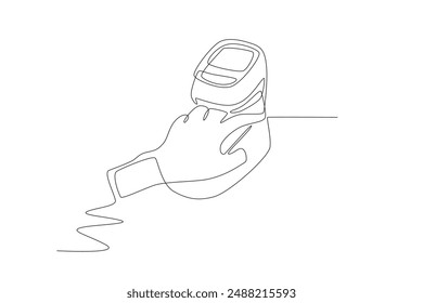 Noninvasive measurement product of estimated hemoglobin levels. Medical technology concept one-line drawing
