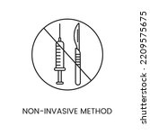 Non-invasive method of line icon, vector illustration of a crossed out syringe and scalpel.