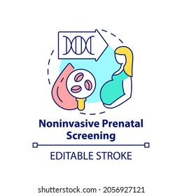 Noninvasive Prenatal Screening Concept Icon. Pregnant Woman Checkup. Genetic Inheritance Examination Idea Thin Line Illustration. Vector Isolated Outline RGB Color Drawing. Editable Stroke