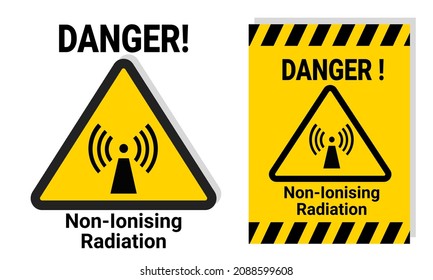 Non-ionizing radiation warning sign for safety or laboratory materials with printable yellow sticker label for notification. danger icon vector illustration