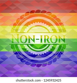 Non-iron emblem on mosaic background with the colors of the LGBT flag
