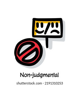 Non-judgmental scribing, sketchnoting visual note icon. Minimal vector illustration. Editable outline, color, shadows. Infographics doodle symbol easy to redraw by hand