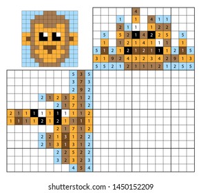 Nonogram for kids. Paint by number puzzle. Colorful japanese crossword. Education game for children. Monkey