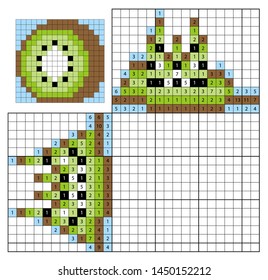 Nonogram for kids. Paint by number puzzle. Colorful japanese crossword. Education game for children. Kiwi