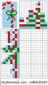 Nonogram for kids. Paint by number puzzle. Colorful japanese crossword. Education game for children. Christmas candy.