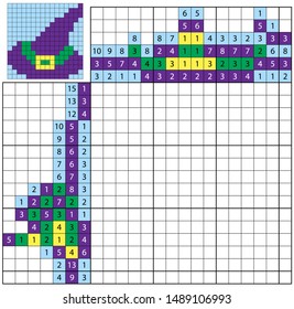 Nonogram for kids. Paint by number puzzle. Colorful japanese crossword. Education game for children. Witch hat