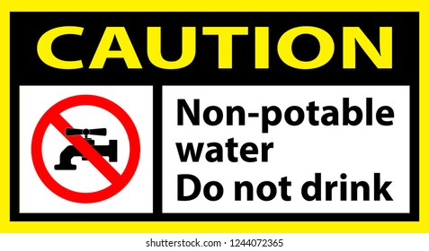 non-potable water attention plate sticker with forbidden wter tap logo