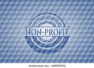 Non-profit blue emblem or badge with abstract geometric polygonal pattern background. Vector Illustration. Detailed.