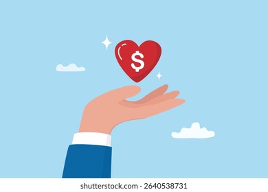 Nonprofit charity donation, help or support or community assistance, giving or volunteer, care or sharing friendship concept, hand holding heart shape with dollar sign as non profit charity.