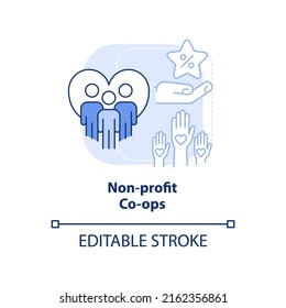 Non-profit Co-ops Light Blue Concept Icon. Nonprofit Organization Members Abstract Idea Thin Line Illustration. Isolated Outline Drawing. Editable Stroke. Arial, Myriad Pro-Bold Fonts Used