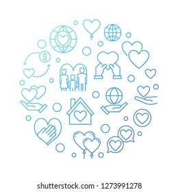 Nonprofit organization circular vector blue illustration in outline style on white background
