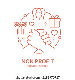 Nonprofit Organization Concept Icon. Charity, Volunteer, Handshake Vector Line Illustration. Editable Stroke.