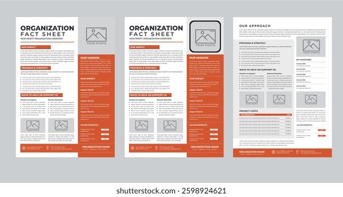 Nonprofit Organization Fact Sheet layout design template with 3 style design concept
