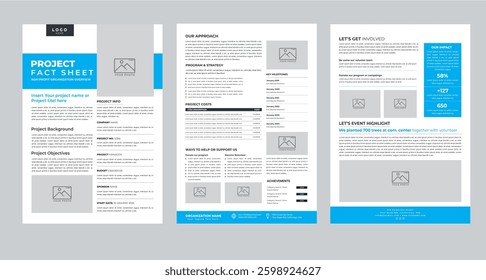Nonprofit Organization Fact Sheet layout design template with 3 style design concept