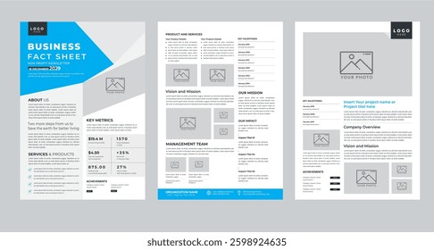 Nonprofit Organization Fact Sheet layout design template with 3 style design concept