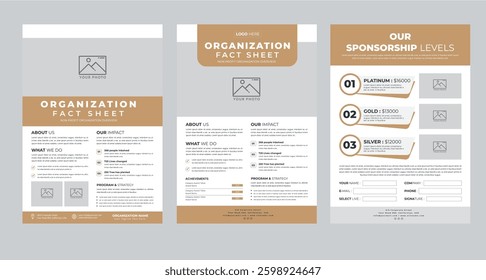 Nonprofit Organization Fact Sheet layout design template with 3 style design concept