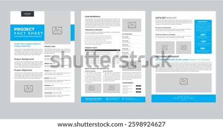 Nonprofit Organization Fact Sheet layout design template with 3 style design concept