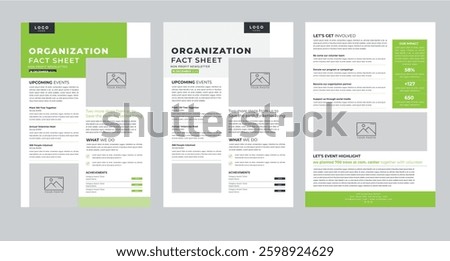 Nonprofit Organization Fact Sheet layout design template with 3 style design concept