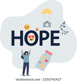 nonprofit work of tiny people and hope word.flat vector illustration.
