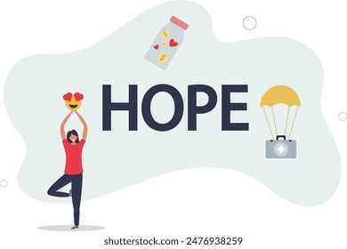 nonprofit work of tiny people and hope word.flat illustration.